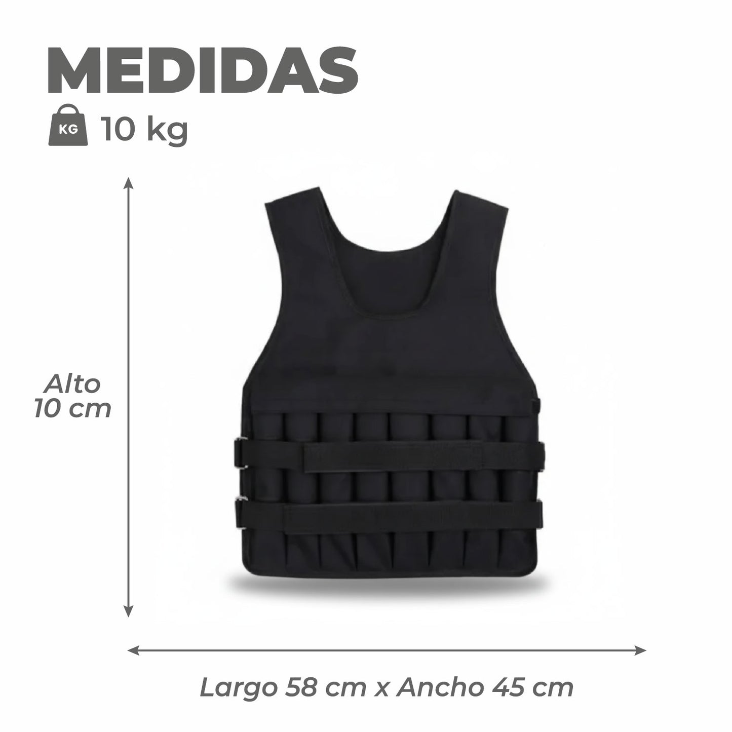 Chaleco de Peso 10 Kg Lastre Ajustable Pro Entrenamiento