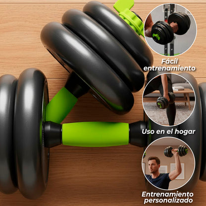 Juego de Mancuernas De 40 Kg con Barra Union Light Green