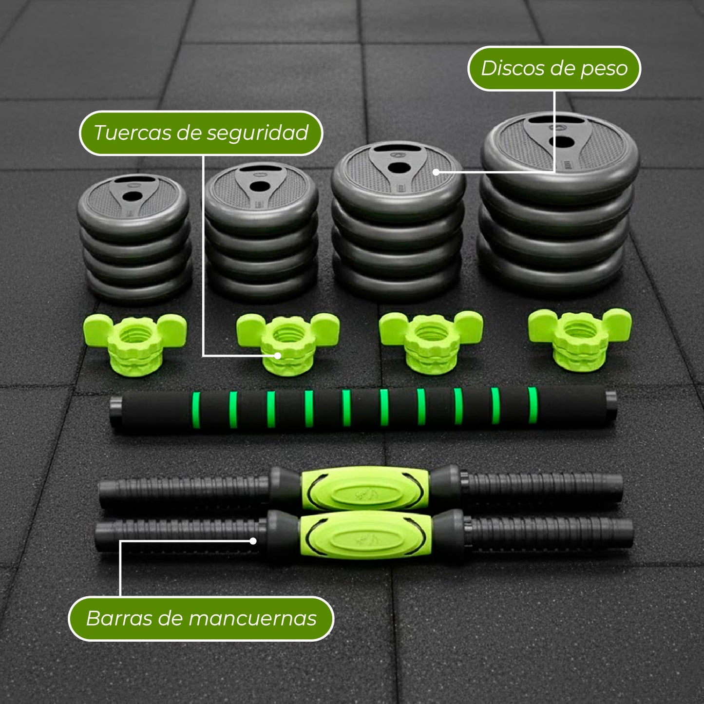 Juego de Mancuernas De 40 Kg con Barra Union Light Green