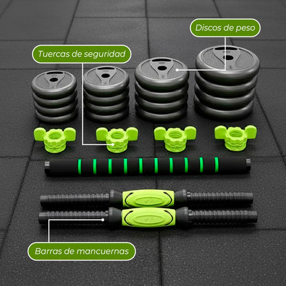 Juego de Mancuernas De 40 Kg con Barra Union Light Green