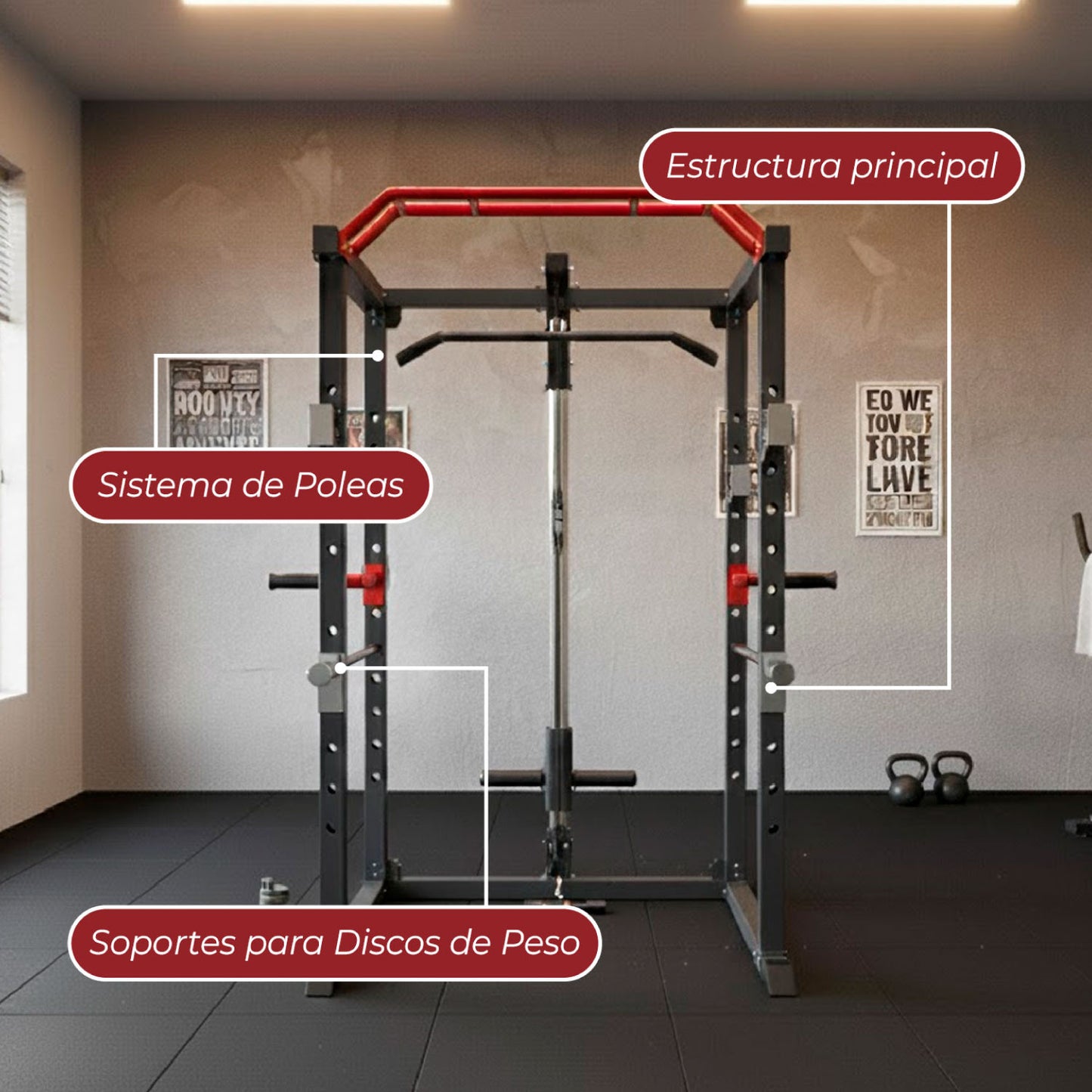 Jaula Multifuncional Power Rack R300 Gym Con Polea